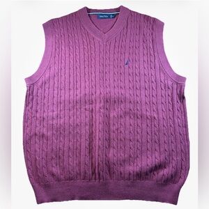 Nautica Men's V-Neck Cable Knit Sweater Vest - Cranberry 100 % cotton Preppy XLT
